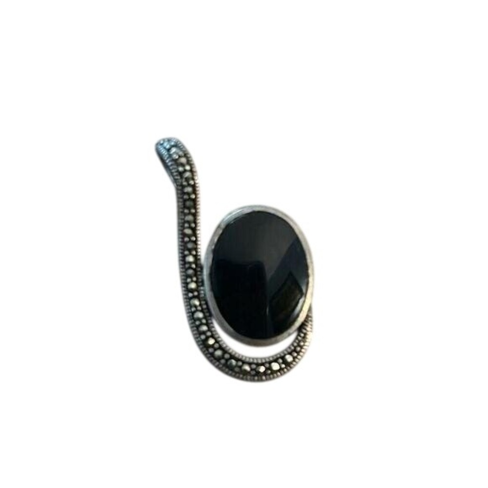 Art Deco Sterling‎ Silver Marcasite pendant Black Stone 1920s